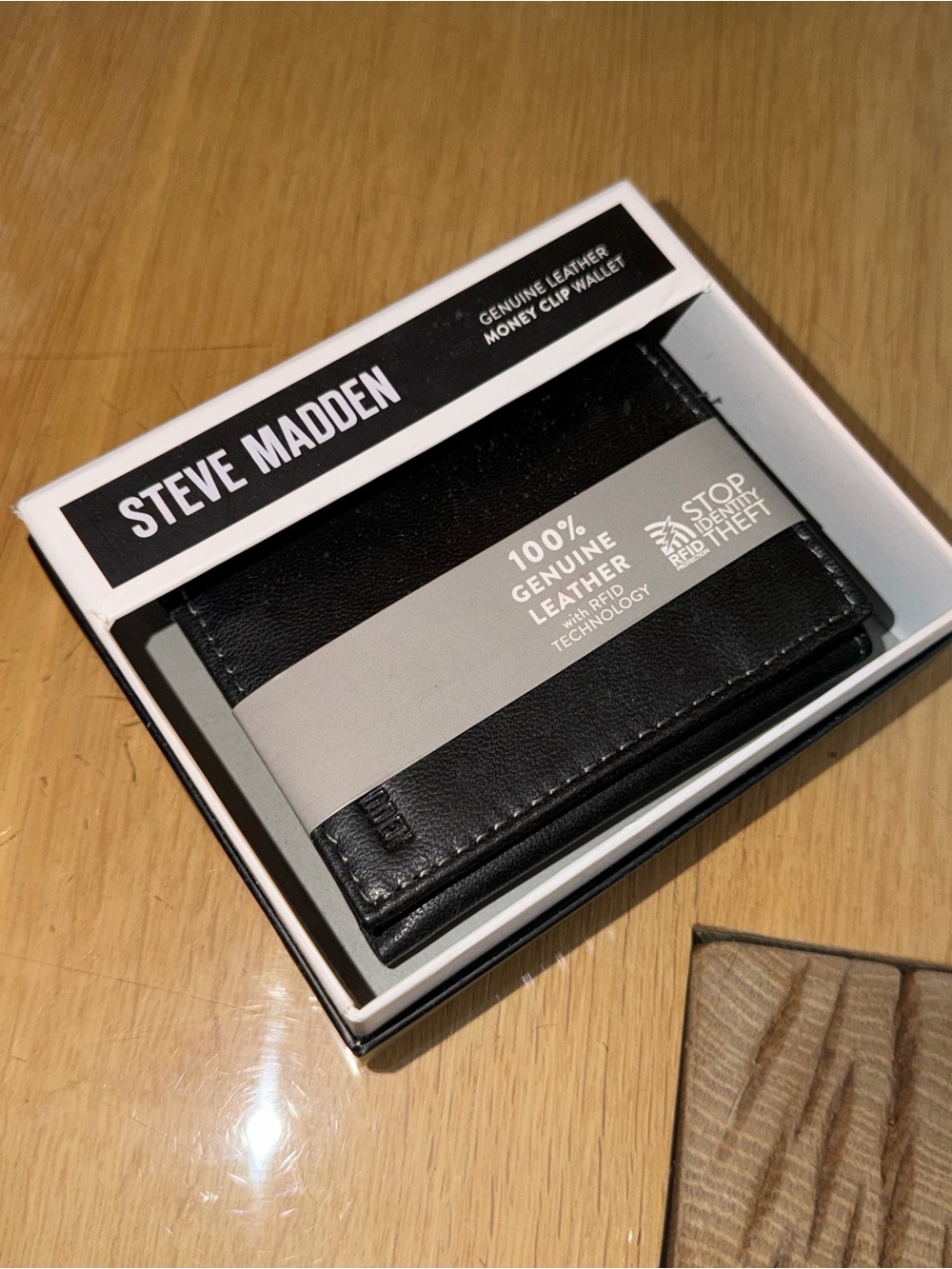 Steve Madden Black Leather Money Clip Wallet